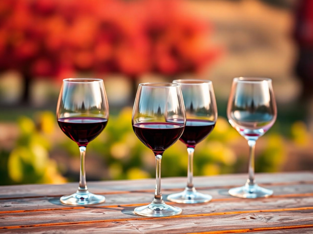 Wine glasses on Etna vineyard